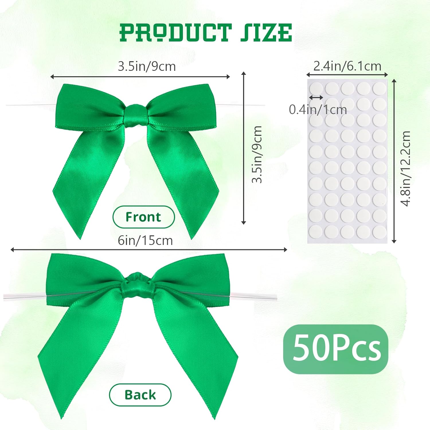50pcs Green Twist Tie Bows, 3.5" Satin Ribbon Pre Tied Small Green Bows for Gifts Wrapping Treat Bags Candy Card, Mini Bow for Crafts Wedding Bridal Shower Birthday Christmas Tree St. Patrick Decor - Image 2