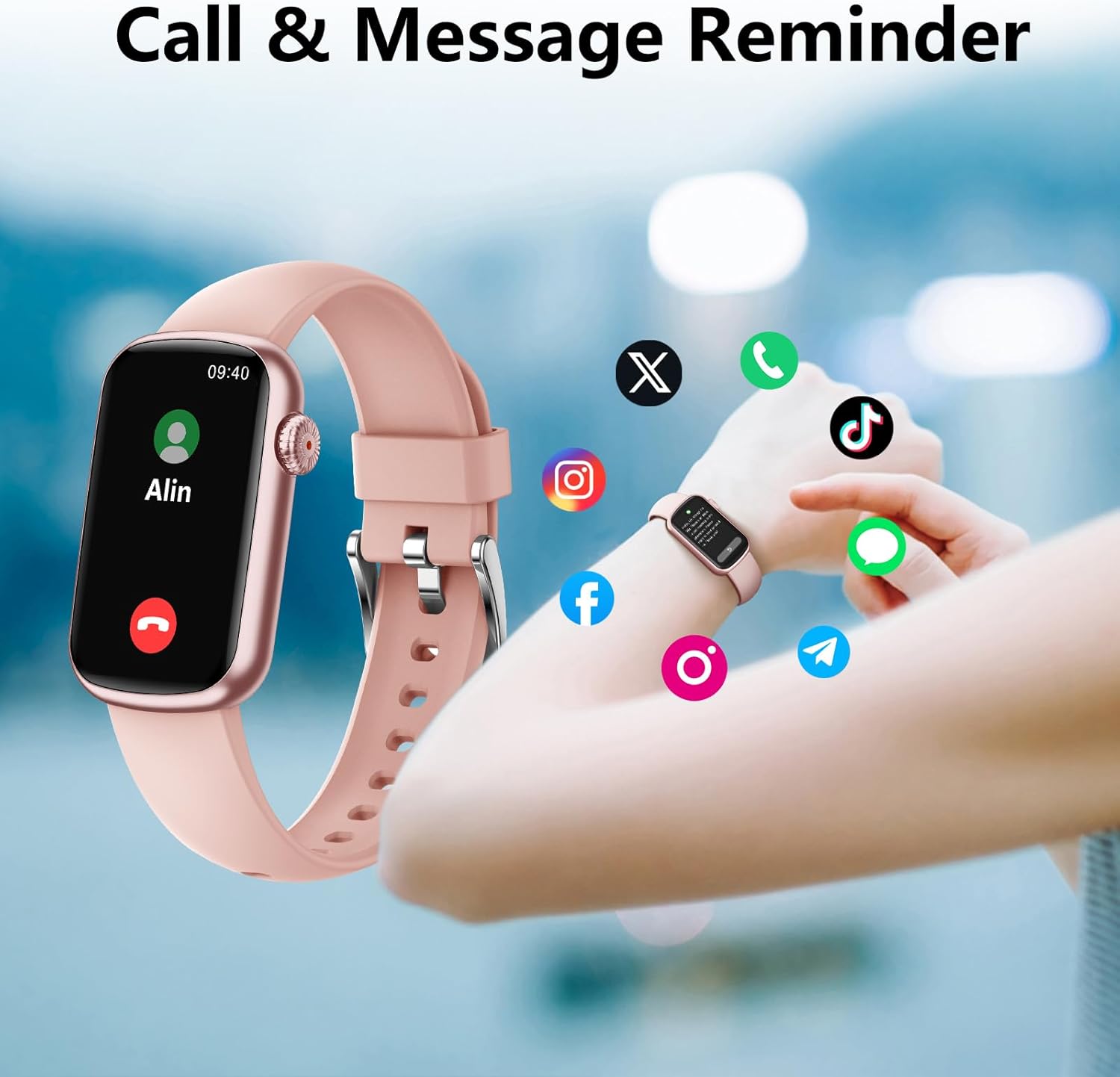 MorePro Fitness Tracker displaying call and message reminders