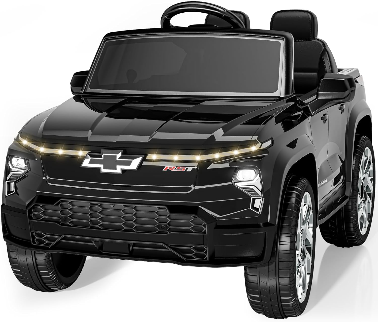 24V Licensed Chevrolet Silverado Electric Car for Kids, Ride on Toys for Toddlers with Remote Control, Soft Start, LED Lights, Music Player, Seat Belts, Easy to Assemble, Black