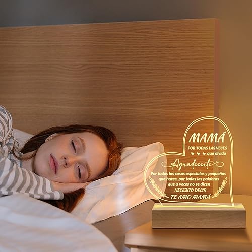 Miniatura 3 de Regalos para mamá - Lámpara base de madera grabada - Regalos de cumpleaños para mamá en español, regalo de cumpleaños para mujer