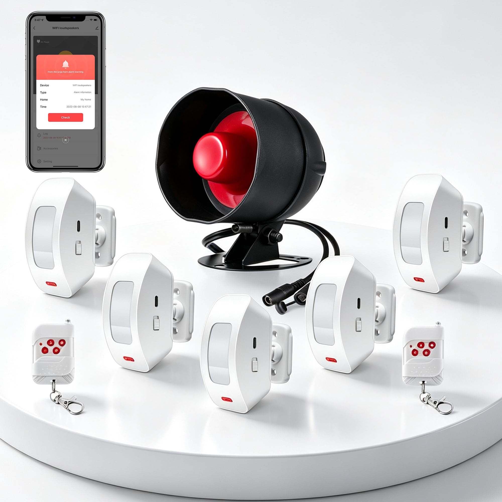Sistema Allarme Casa WiFi Senza Fili - Kit Antifurto Casa Senza Fili per Interni ed Esterni con Sirena 120 dB, 5*Sensore di Movimento, Telecomando, Impianto Allarme per Appartamento, Garage e Negozio