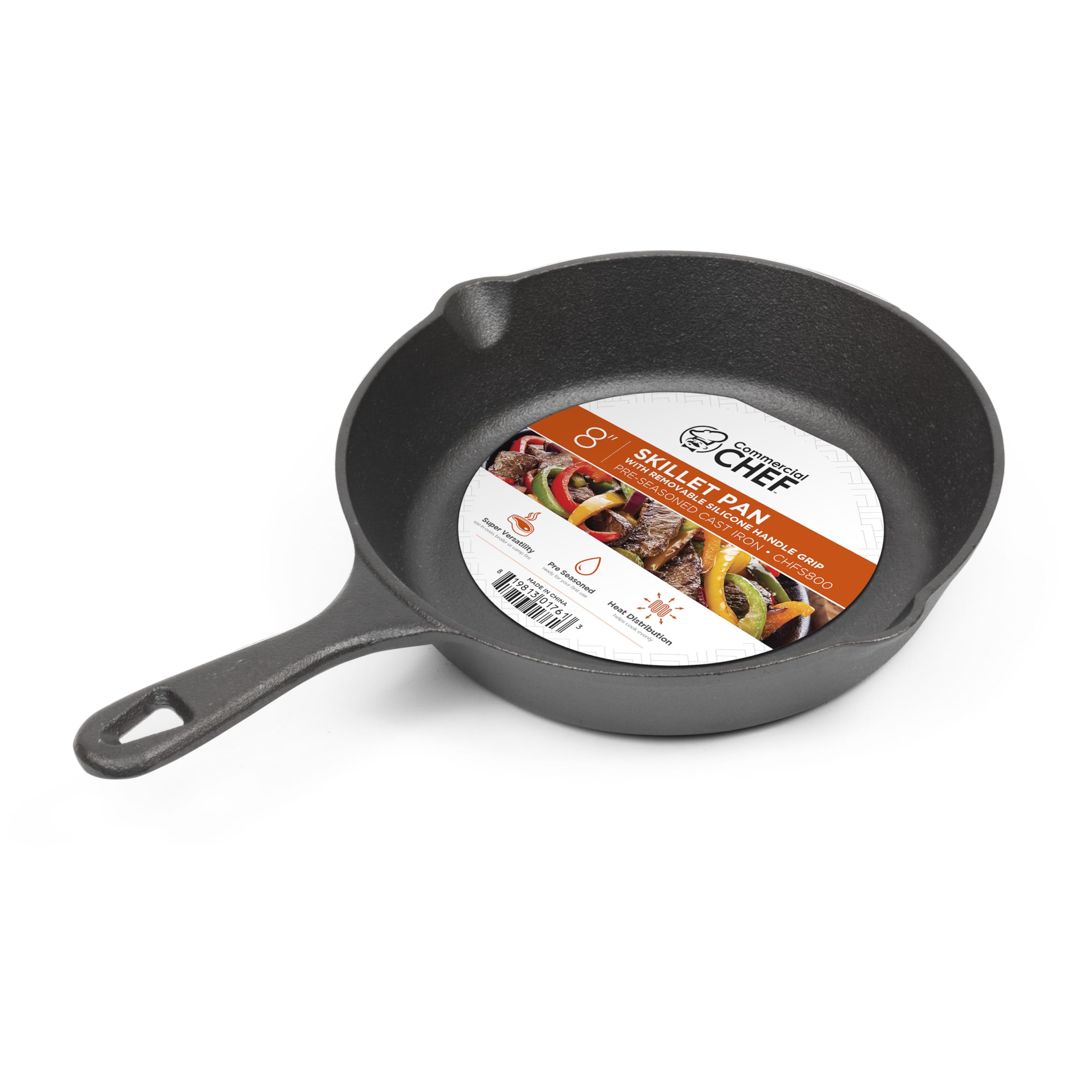Commercial CHEF 8-Inch Cast Iron Skillet Pan