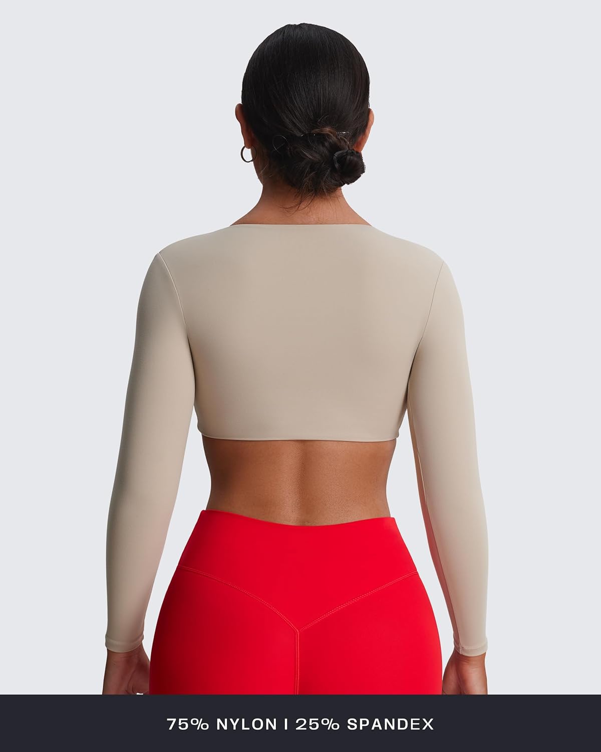 Aoxjox Long Sleeve Crop Tops for Women Metamorph Sienna Twist Deep V Workout Cropped T Shirt Top - Image 3