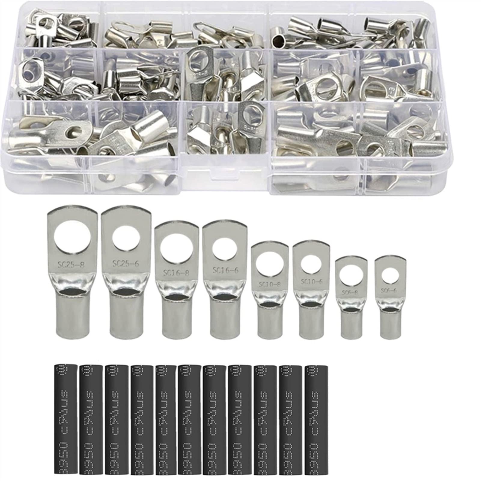 Ringkabelschuhe 240CPS Sortiment Auto Auto Kupfer Ring Terminal Draht Crimp Stecker Blank Kabel Batterie Terminals Gelötet Anschlüsse Kit(140pcs)