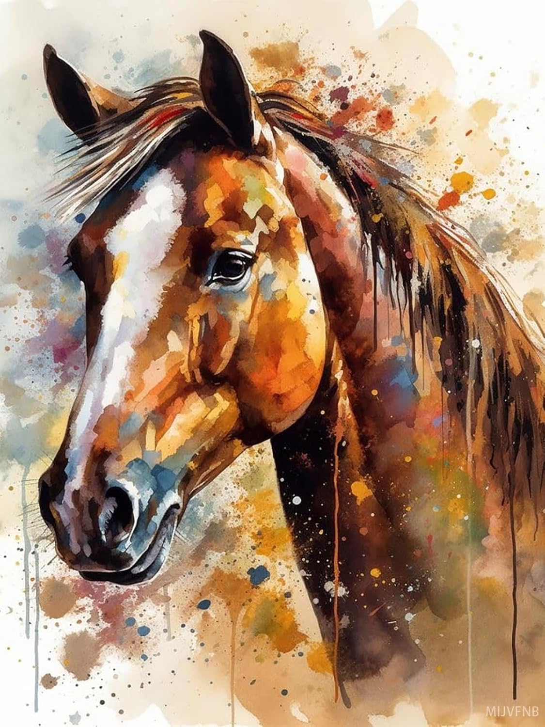 MIJVFNB Watercolor Horse Cross Stitch Kits for Beginners Stamped Cross-Stitch Supplies Needlework DIY 11CT 3 Strands Cotton Thread Printed DIY Needlepoint Kits 30×40cm