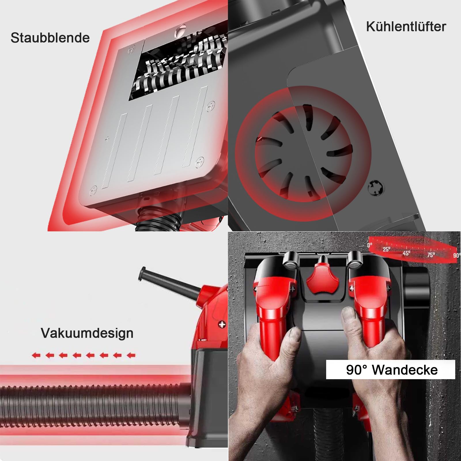 Betonschleifer 140mm Sanierungsfräse Betonfräse 1200W Schleifer Putzfräse Mauerfräse Hand-Trockenbauschleifer mit Absaugung
