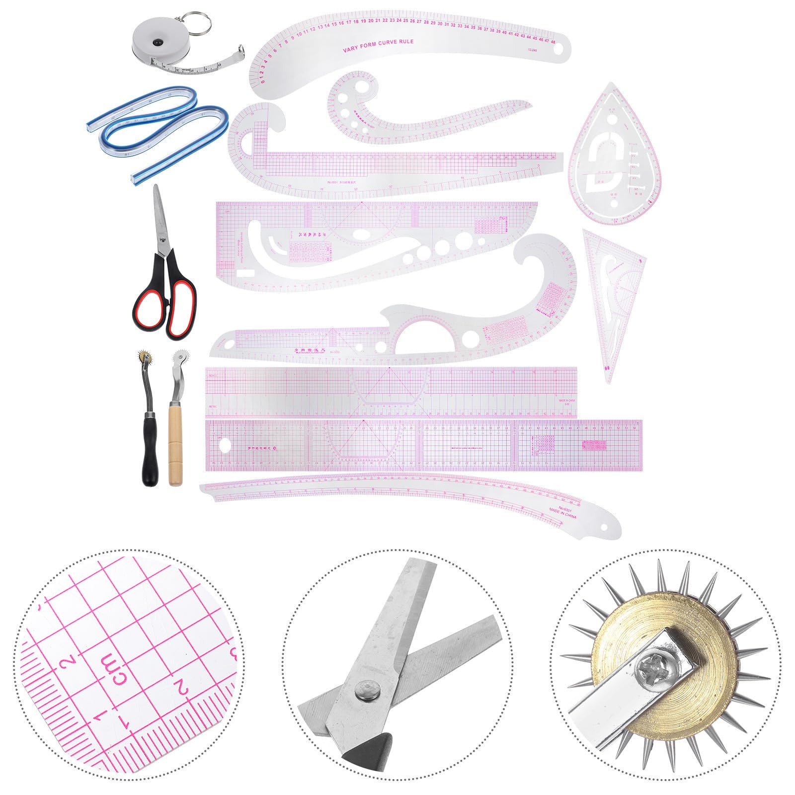 Baluue Set da Cucito Professionale in Plastica Trasparente Righello per Curve Francesi su per Sartoria e Modellismo Strumenti per Cucire per e Principianti Misurazione Precisa per e