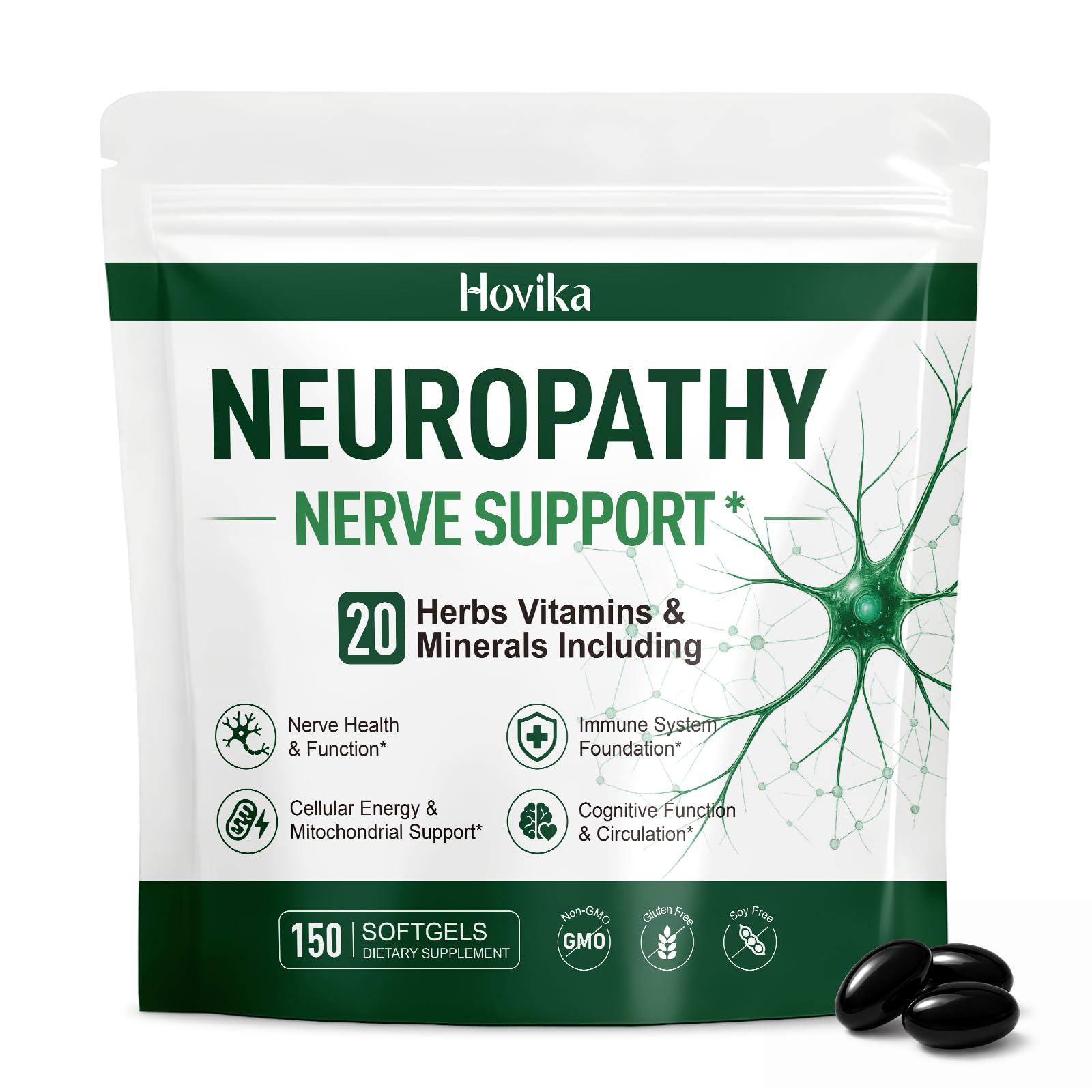 Neuropathy Support Supplement with R-Alpha Lipoic Acid 1200mg ALA – Nerve Health Formula for Nerve Support for Feet, Hands, Fingers & Legs, Sciatica Support with Vitamin B1 B6 B12–150 Softgels