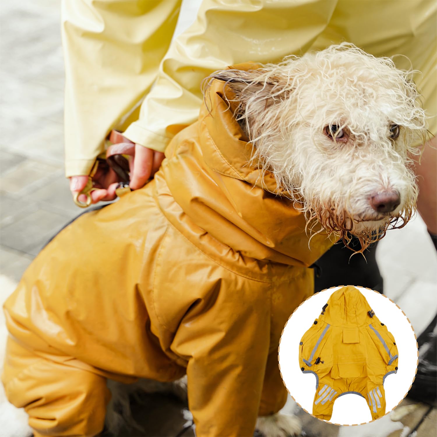Rumyve Dog Raincoat, Adjustable Dog Rain Jacket with Reflective Strip Harness Holes, Light Waterproof Jacket, Puppy Rain Cover(L) - Image 4