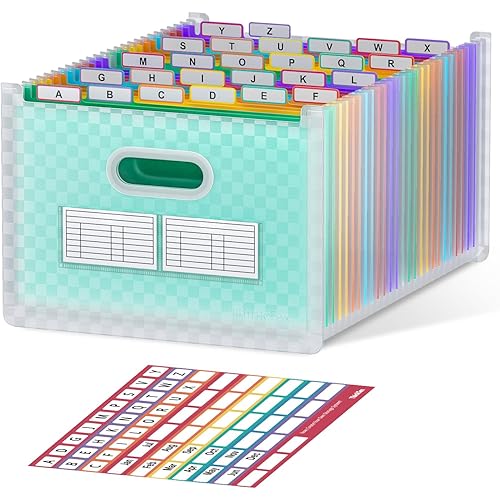 ThinkTex 26-Pocket Accordion File Organizer, Upright & Open Top, A–Z Colorful Tabs, High Capacity Expanding File Folder, Letter/A4 Size Essentials for School, Home, and Office- Green