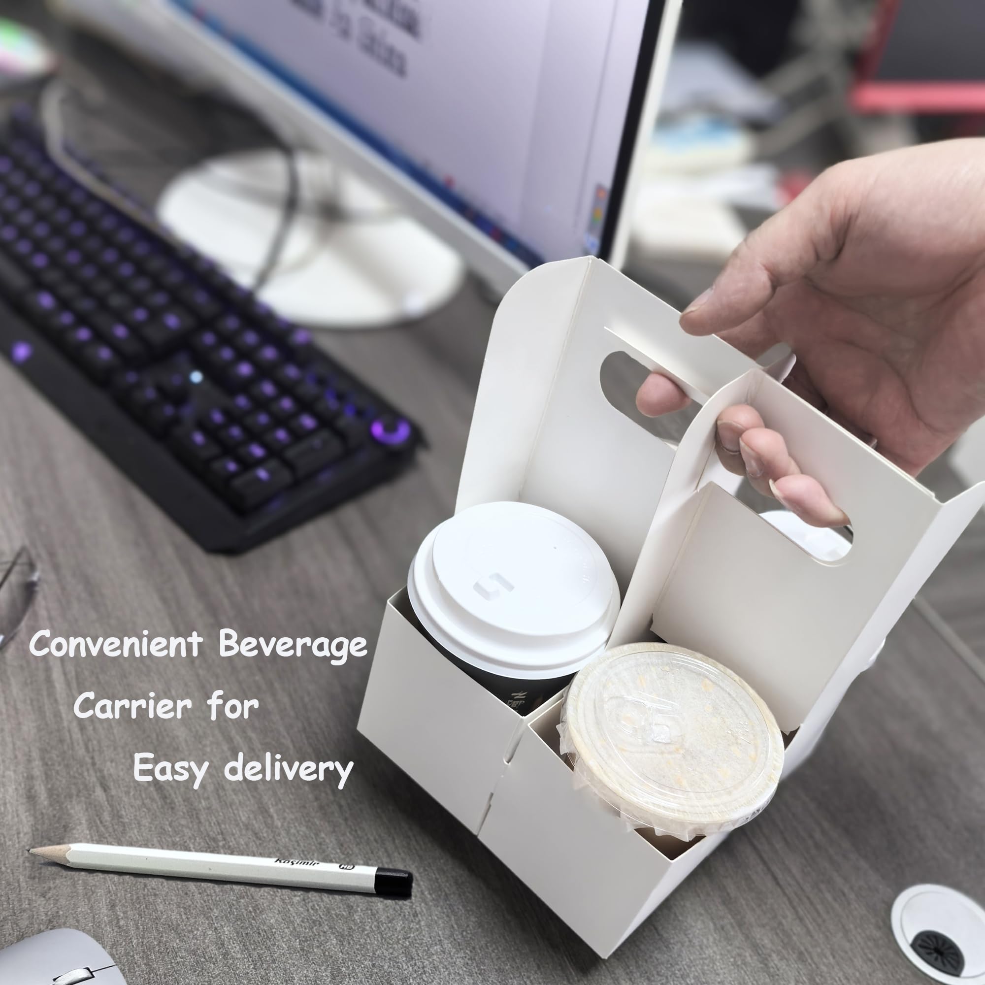 Lot de 30 porte-gobelets jetables pour 2 tasses avec poignée, porte-gobelets en carton blanc pour boissons froides/chaudes, pour livraison de café ou de nourriture
