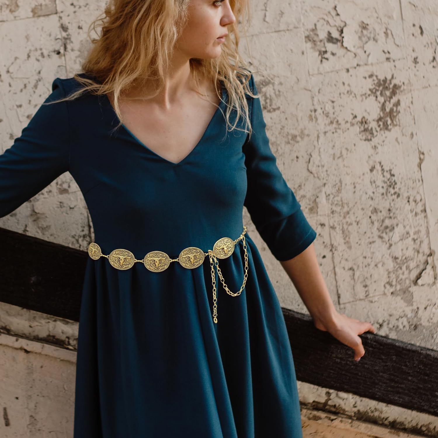 Western Metal Concho Belt for Women Cowgirl Chain Waist Belts for Dresses Jeans Country Concert Outfit - Image 6