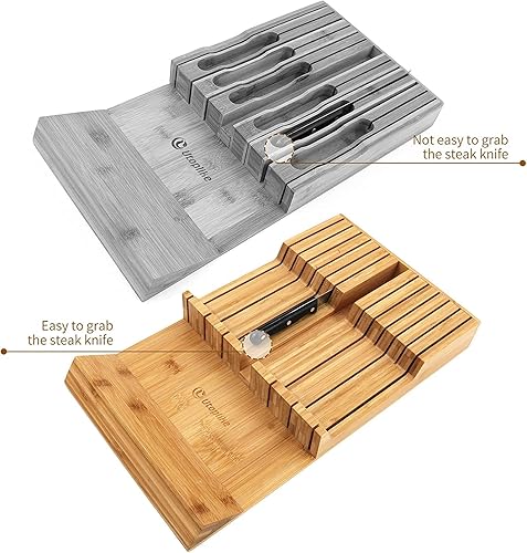 Miniatura 3 de Utoplike Bloque de cuchillos de bambú para cocina, 12 cuchillos, organizador de cajones y cubiertos expandible para cajones de cocina