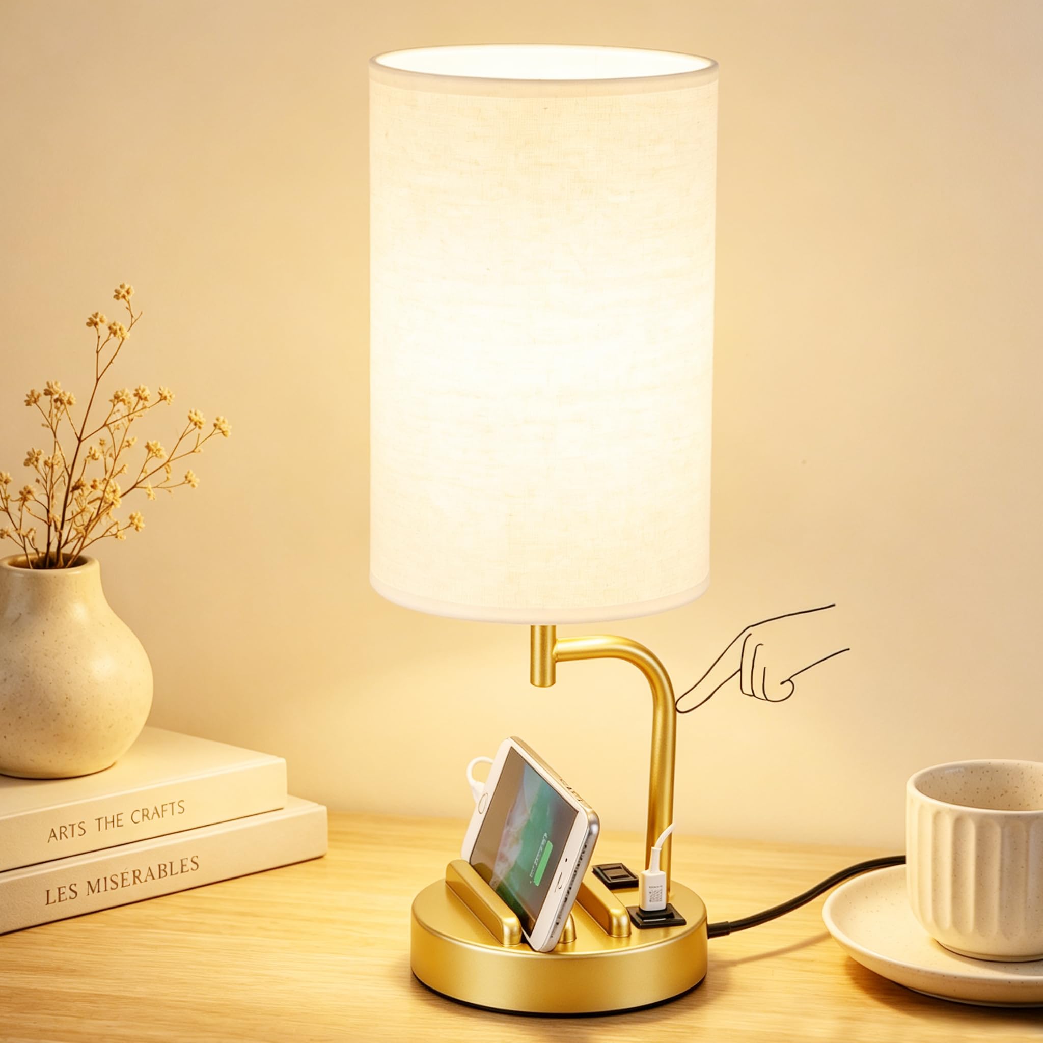 Dreamholder Touch Control USB Table Lamp with USB C/A & AC Outlet