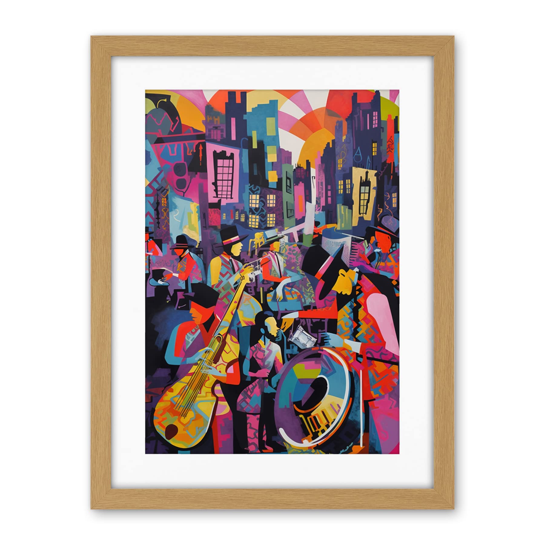 Artery8 New Orleans Jazz Festival Street Musicians Playing Music City at Sunset Abstract Modern Painting Artwork Framed Wall Art Print 18X24 Inch
