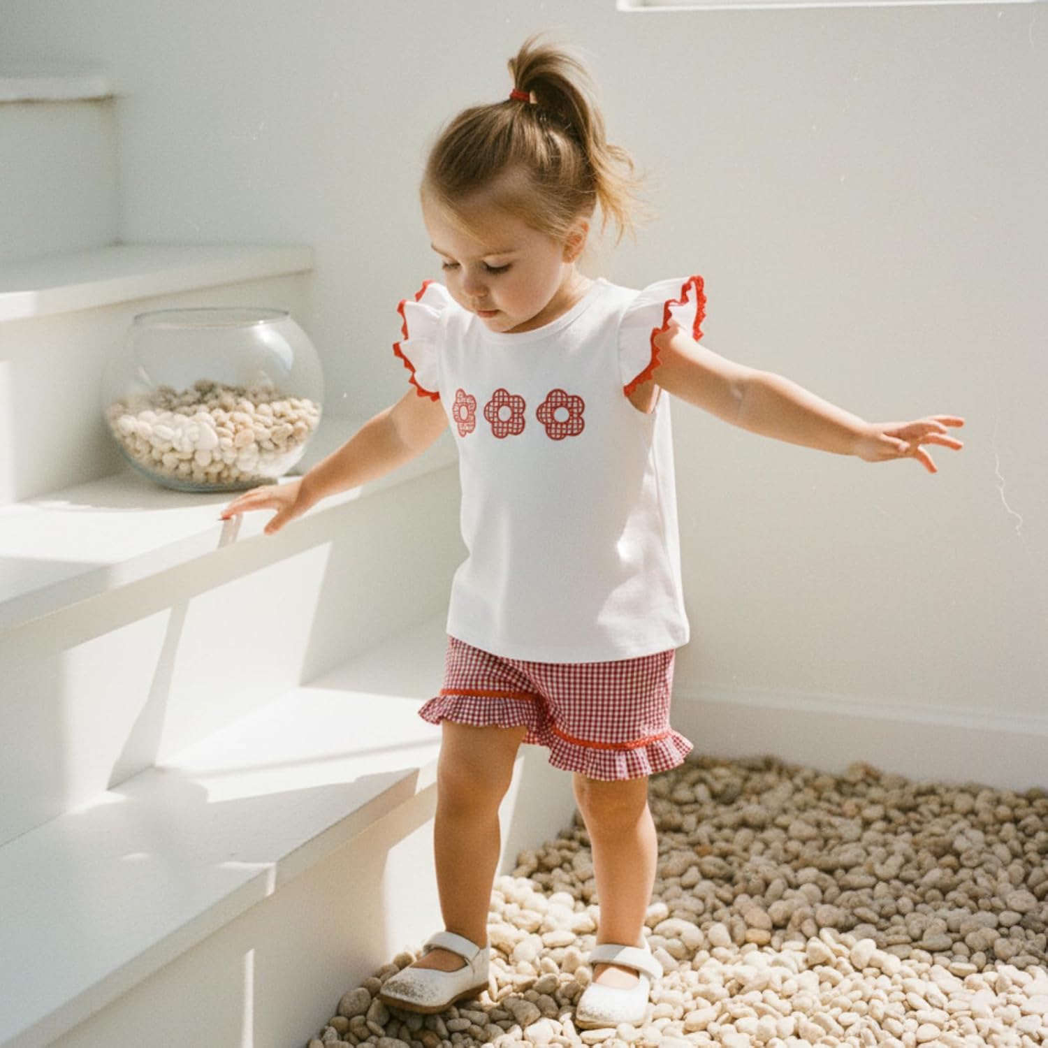 Toddler Baby Girl Outfit Summer Fly Sleeve Dessert House/Floral Embroidery T-shirt Top Shorts Pants 2PCS Clothes Set - Image 3