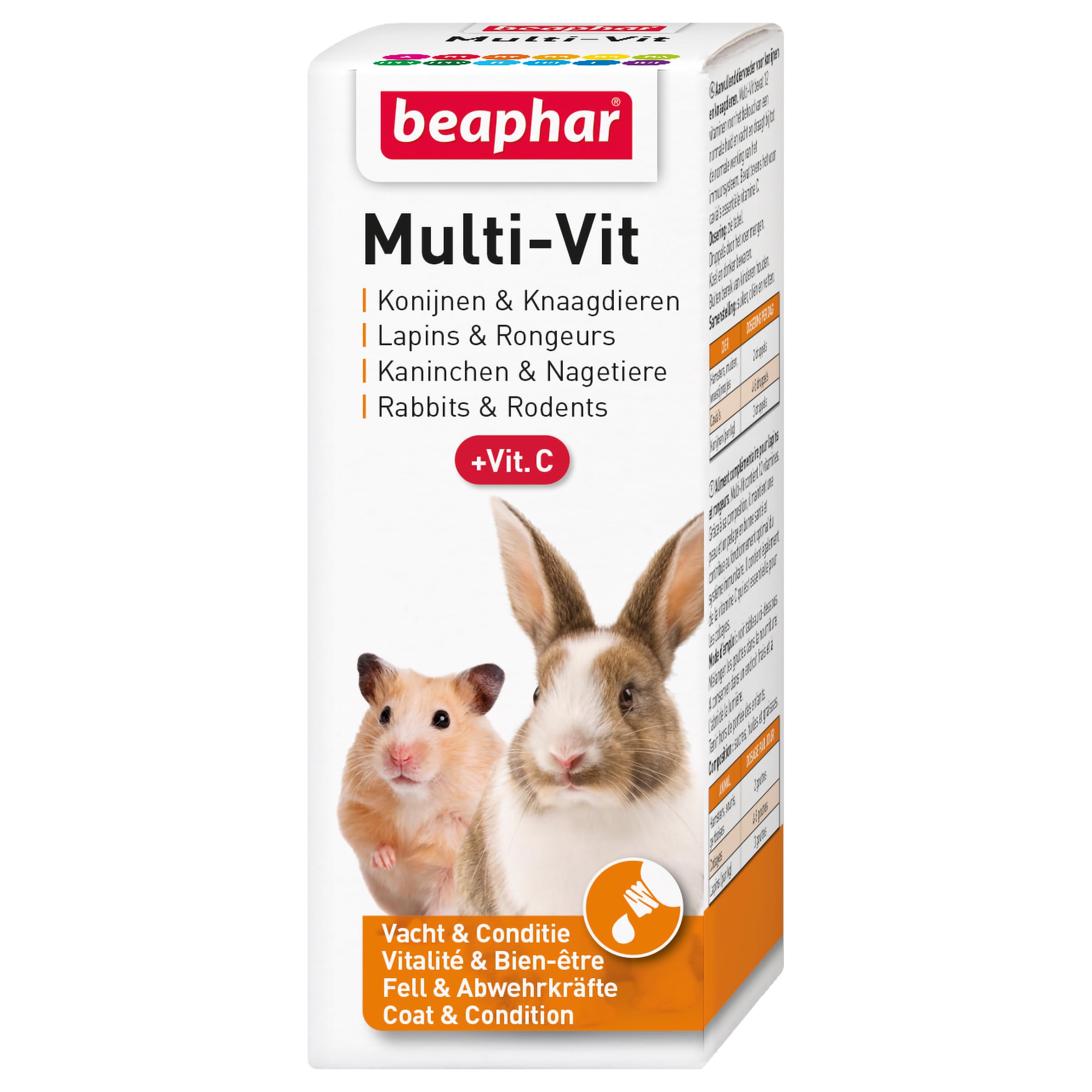 Beaphar – Multi-VIT, 12 vitamines pour Lapin et Rongeur – Contient 11 vitamines + Vitamine C – Renforce Le système immunitaire – Action bénéfique sur Les Dents & Les os – Vitalité & Bien-être – 50 ML