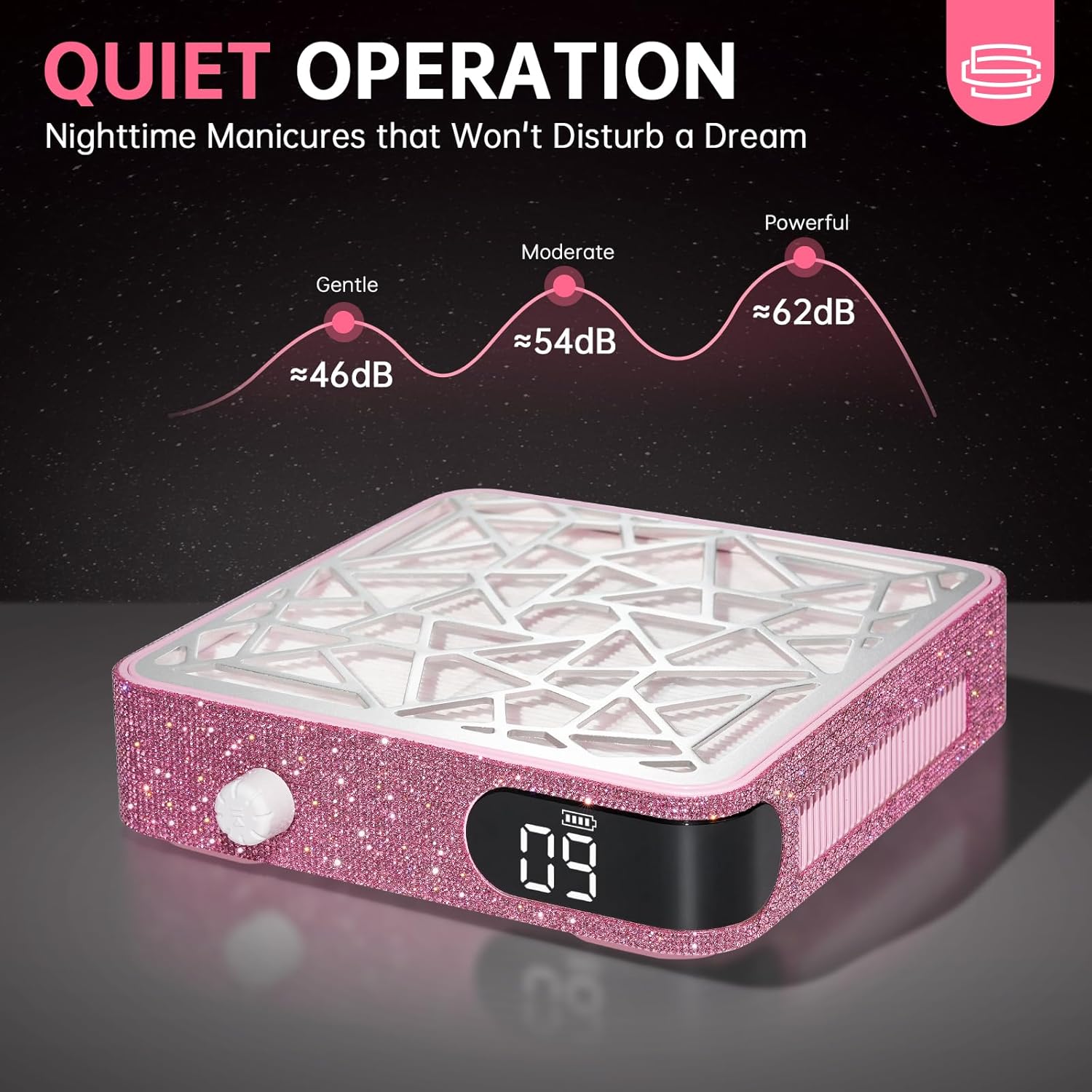 Nail Dust Collector, Powerful Dust Collector Nail Tech & Goosenecks UV Nail Lamp Pink Diamond