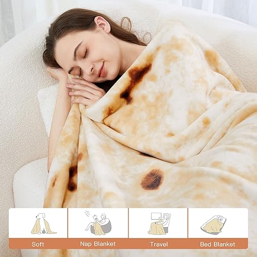 Miniatura 2 de Admitrack - Cobija ligera de tortilla, manta redonda de burrito, cobija redonda graciosa y realista de comida, manta novedosa de burrito para