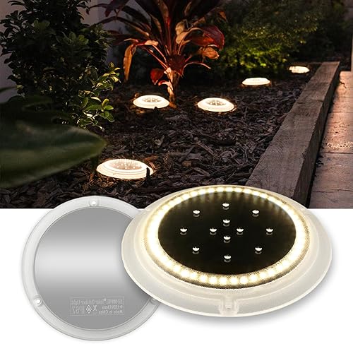 Miniatura 12 de Luces solares de muelle, disco súper brillante de 48 LEDs, luz de entrada plana impermeable al aire libre de bajo perfil, anti-tropiezo y Blanco