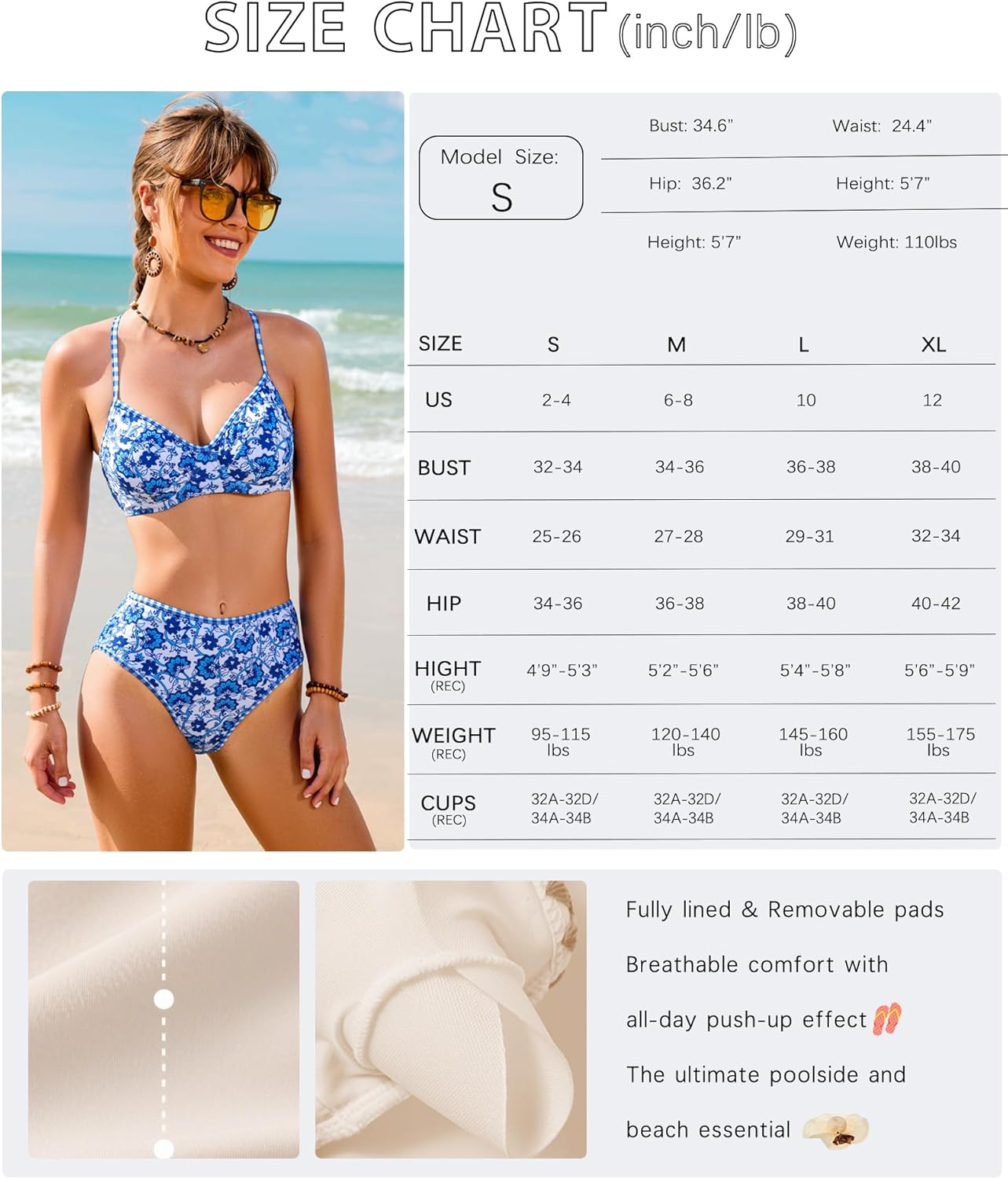 XUNYU Women High Waisted Bikini Sets Push Up Underwire Swimsuits Tummy Control Two Piece Bathing Suit Floral Teens Swimwear - Image 7