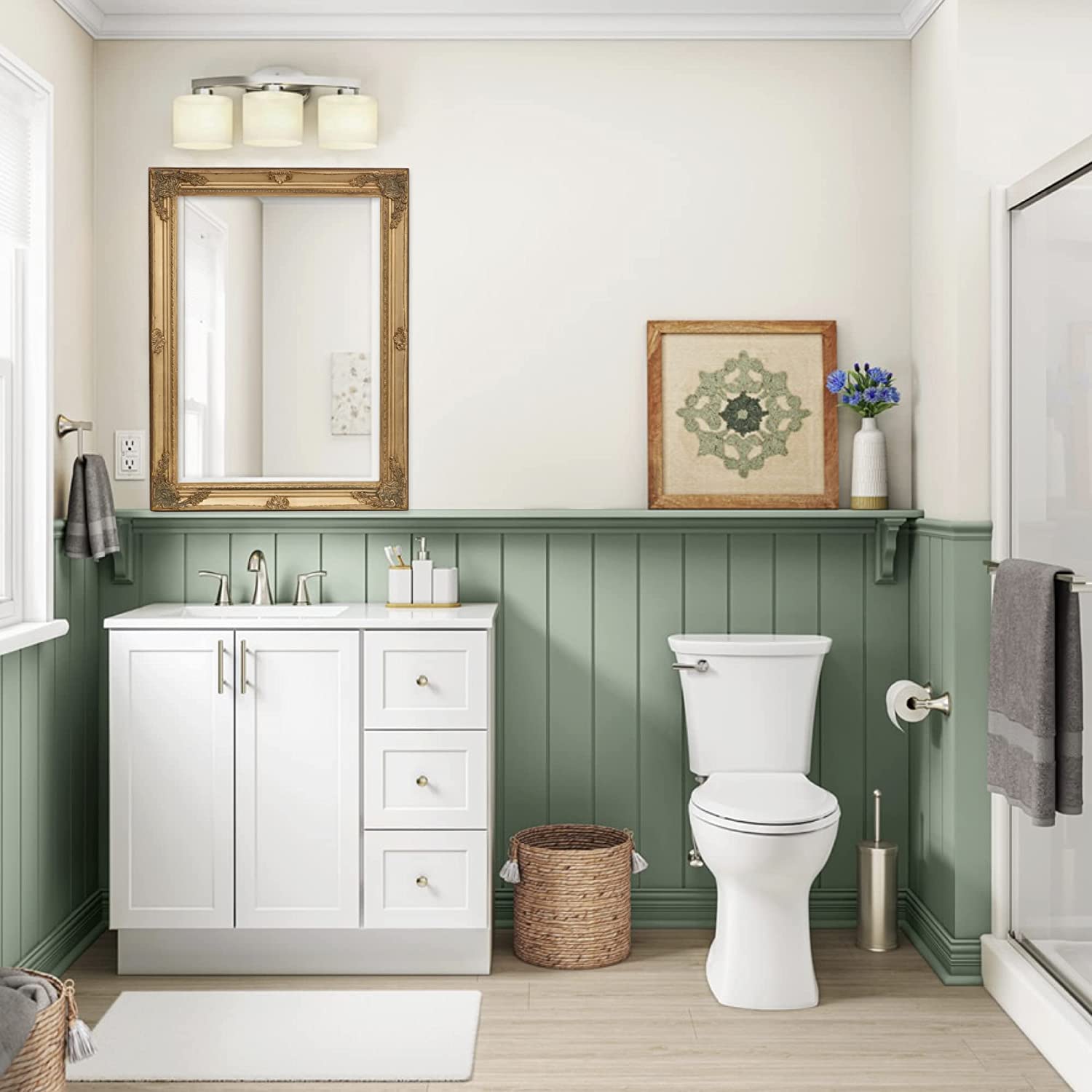 Biscottini specchio da parete bagno e camera 64x84x5 cm - Specchio ingresso da parete con ganci - Specchio oro