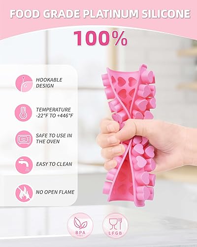 Miniatura 2 de Paquete de 2 moldes de silicona con forma de corazón para gomitas con 2 goteros, mini molde de chocolate con corazón, bandeja antiadherente para