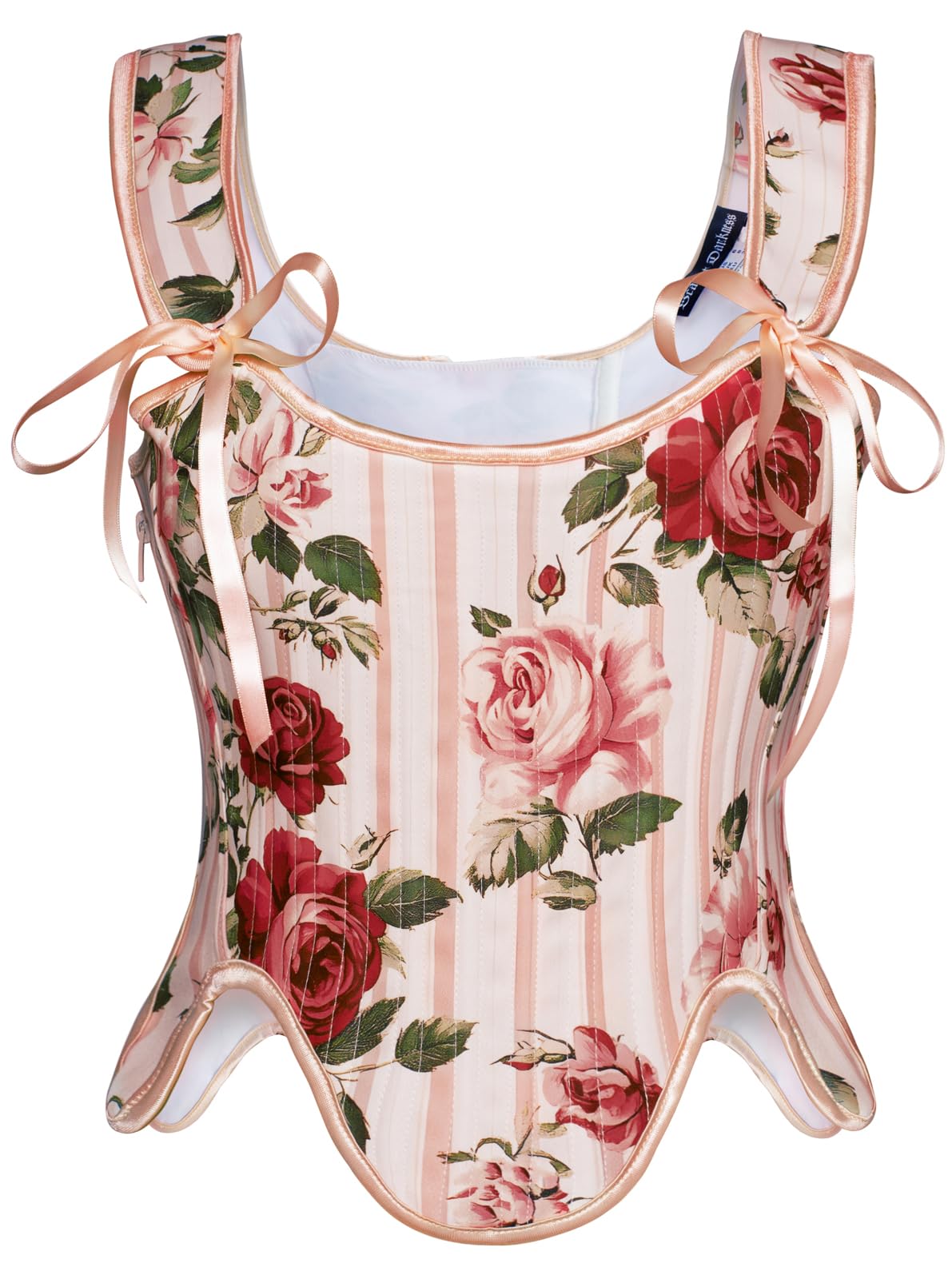 Scarlet Darkness Bustier Tops for Women Renaissance Floral Lace Up Bodyshaper Corset with Zipper, Rose Line Art, 6