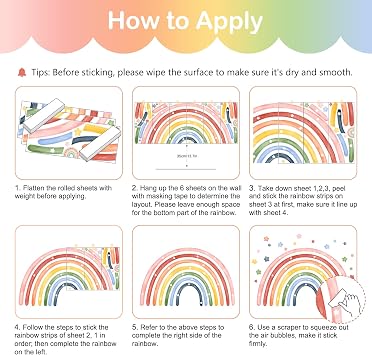 Tanlaby 77x52 Large Rainbow Wall Stickers Watercolor Stars Wall Decals
