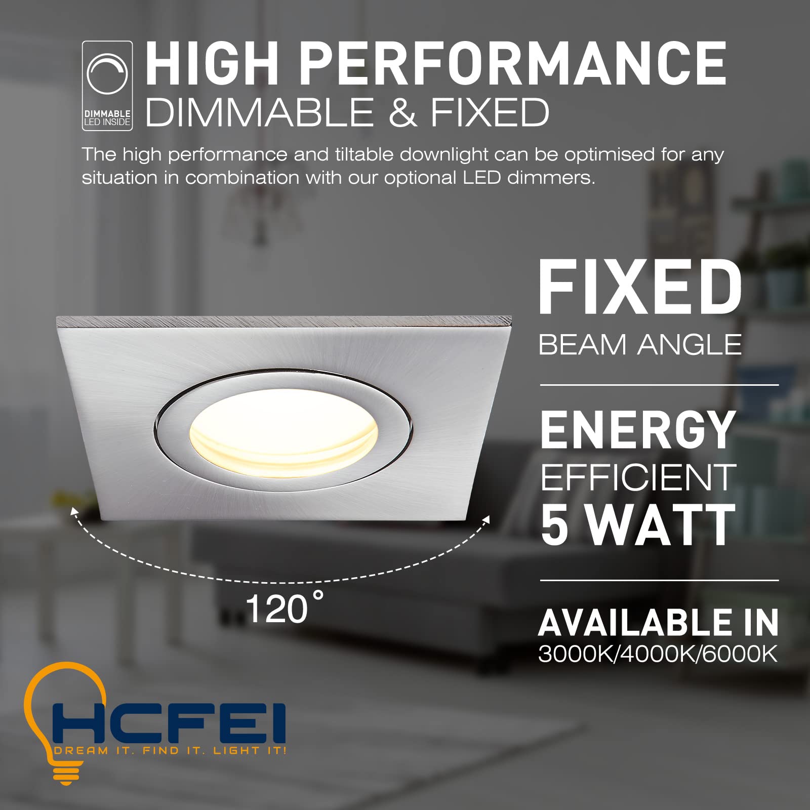 HCFEI Juego de 6 focos LED empotrables de 5 W, intensidad regulable, plano, cuadrado, IP44, para baño, 230 V, foco exterior, blanco cálido, 3000 K
