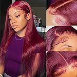 Subella 99j Burgundy 13x4 Transparent Lace Front Wigs Human Hair Pre Plucked with Baby Hair 180% Density Glueless Wine Red Wig Colored Straight 99j Lace Frontal Wig for Black Women (26inch)