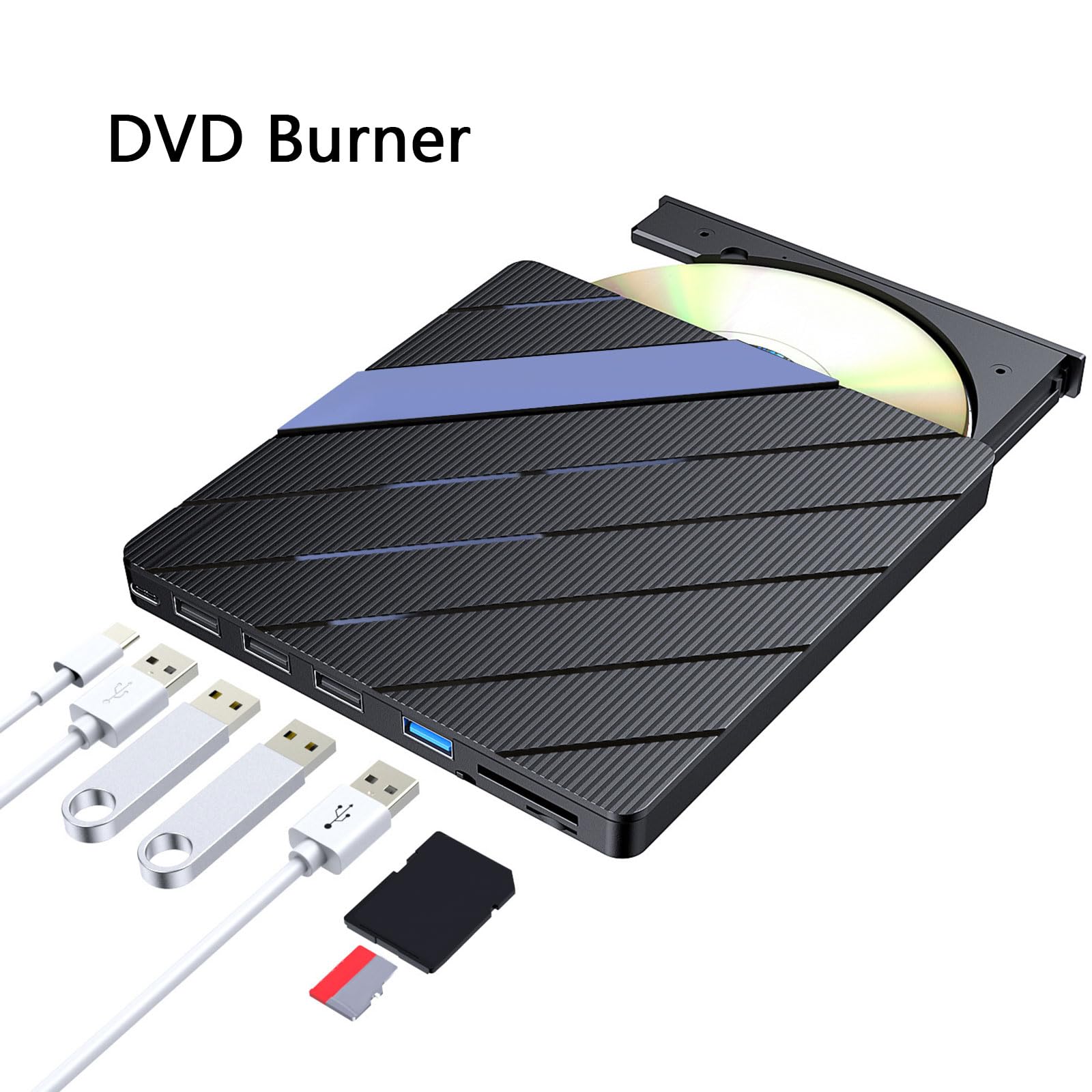 PURPLELILY Unidades de CDDVD externas portátiles USB 3.0 con puerto USB y tipo C para portátil, unidad externa de CDDVD