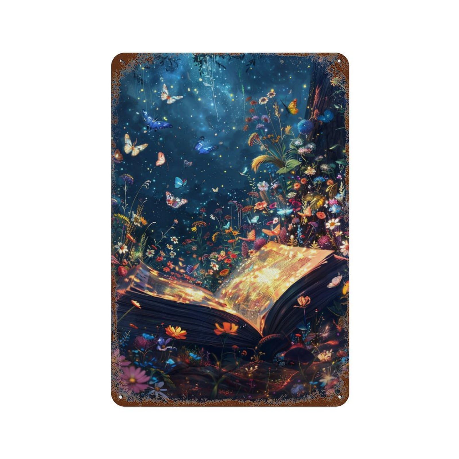 Magical Forest Book Retro Metal Sign 11.8"x7.9", Novelty Wall Decor for Farmhouse, Kitchen And Entryway Decor