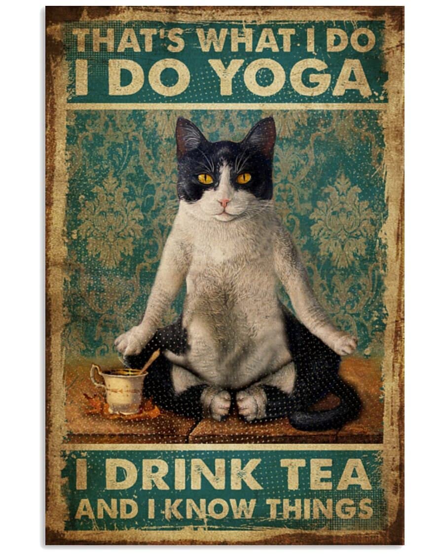 Bioprocess Cat That?¡¥S What I Do I Do Yoga I Drink Tea And I Know Things Decor Poster Wall Art Tin Sign Decor Metal Sign Poster 8X12 Inches