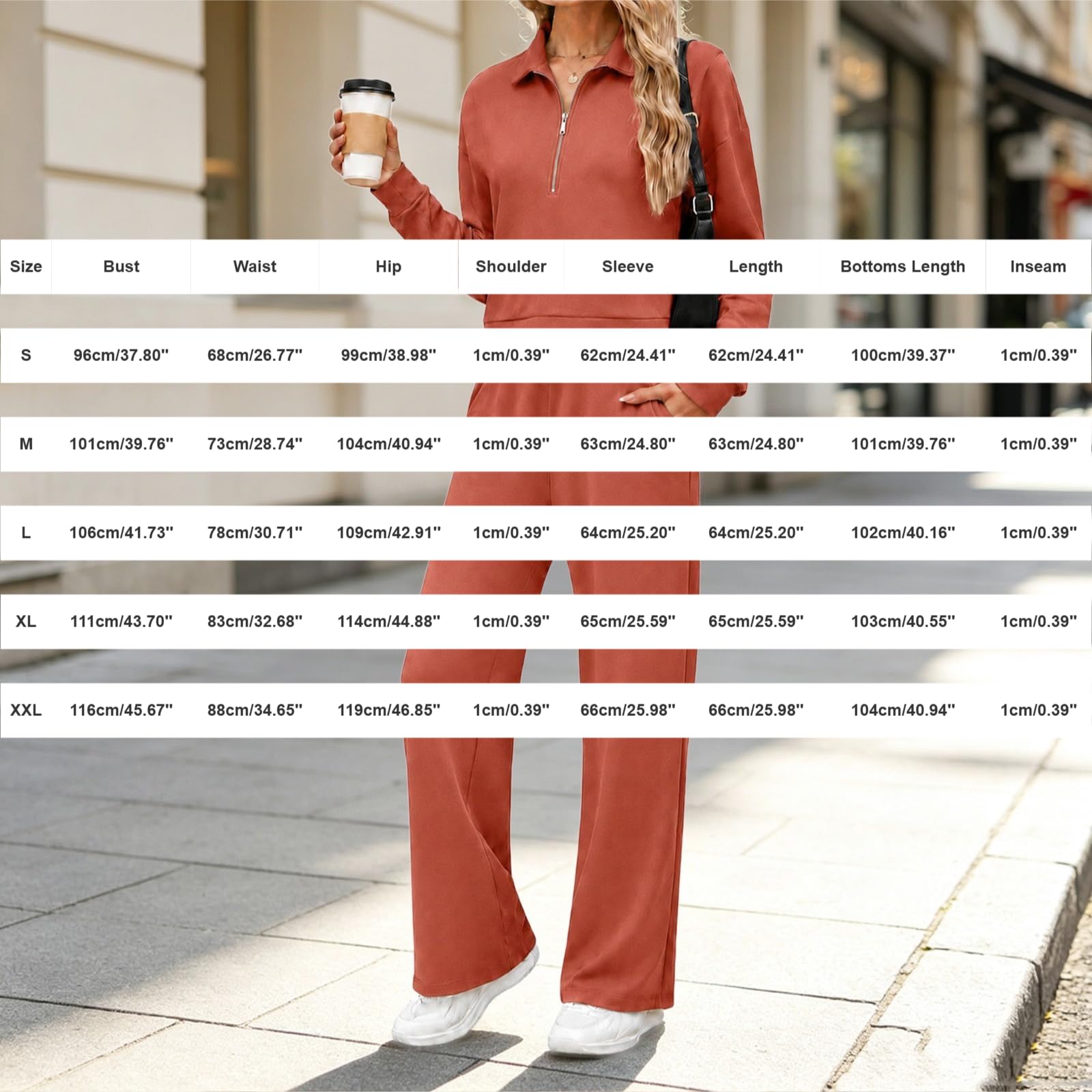 Survêtement surdimensionné pour femme - Survêtement pour femme - Grandes | Col polo avec demi-fermeture éclair, sweat-shirt droit, pantalon de jogging deux pièces avec poches, survêtement élégant et
