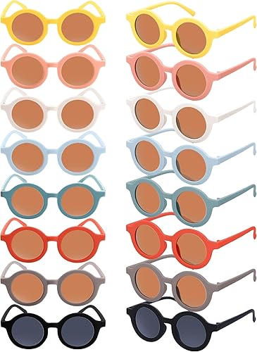Kids Sunglasses Bulk, 16 Pairs Cute Round Sunglasses Party Favors Glasses for Kids Boys Girls Toddler Sunglasses Beach Party Favors