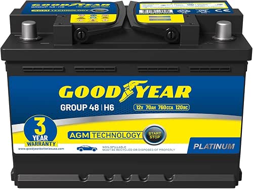 Goodyear 48-H6-AGM BCI Group Size 48 12V 70 AH, 120RC,
