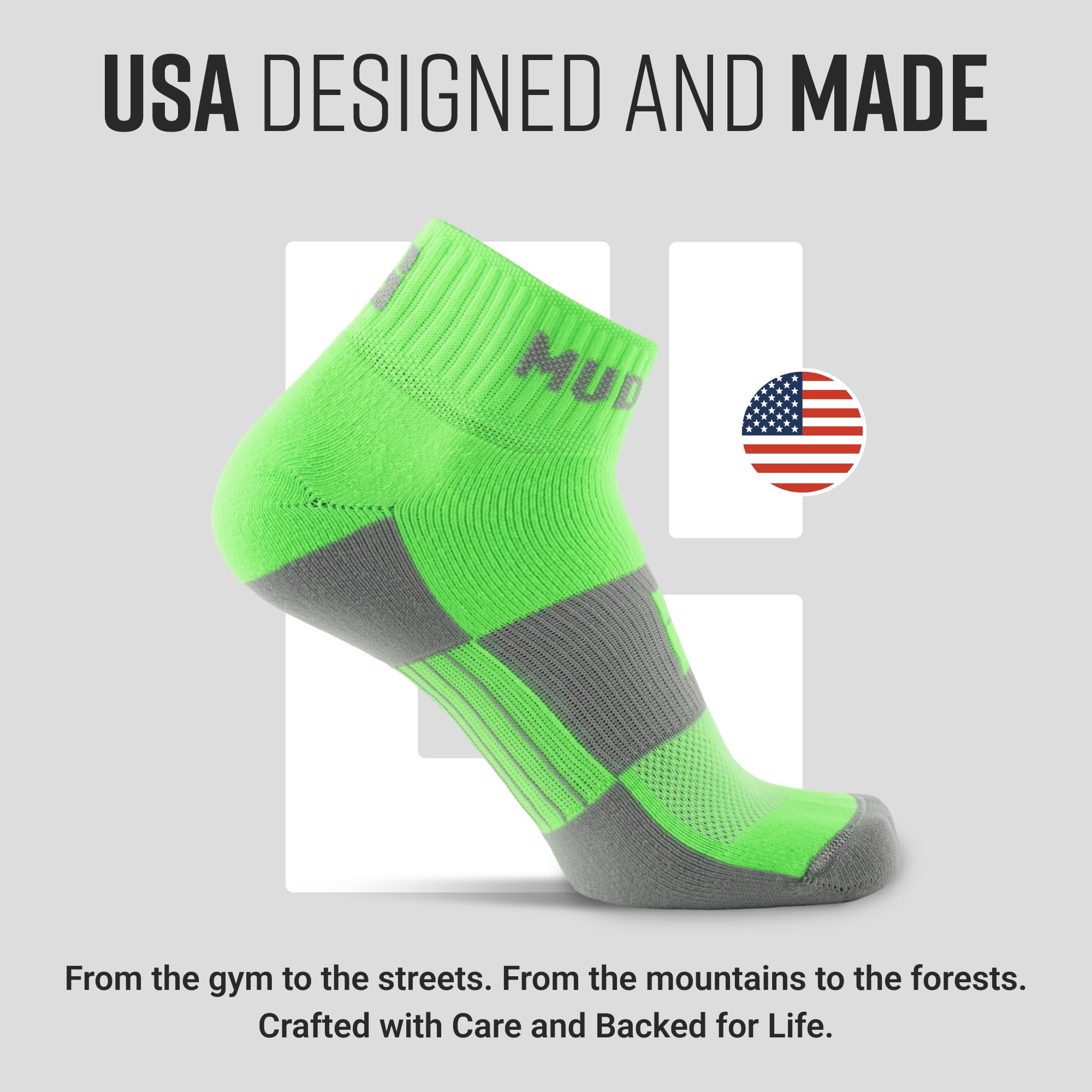 MudGear Quarter Crew Trail Socken, blasenresistent, schweißresistent & schnelltrocknend, gepolstertes Fußbett, Made in USA, 2er-Pack