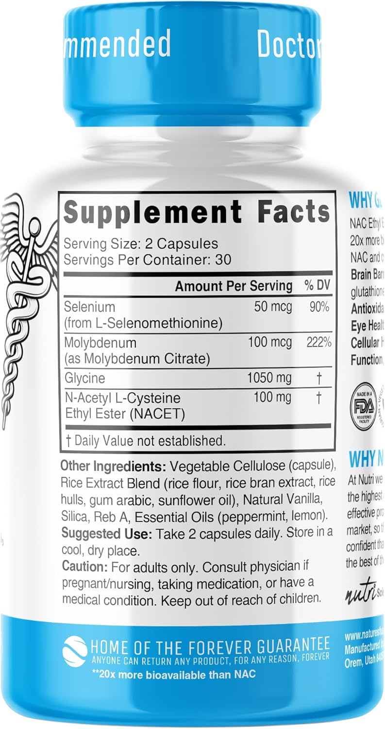GlyNAC-ET NAC Supplement N-Acetyl Cysteine Ethyl Ester - 20x More Bioavailable - Glycine & N-Acetylcysteine Ethyl Ester Anti Aging Supplement, Boost Glutathione, 60 Capsules - Nutri - 3rd Party Tested