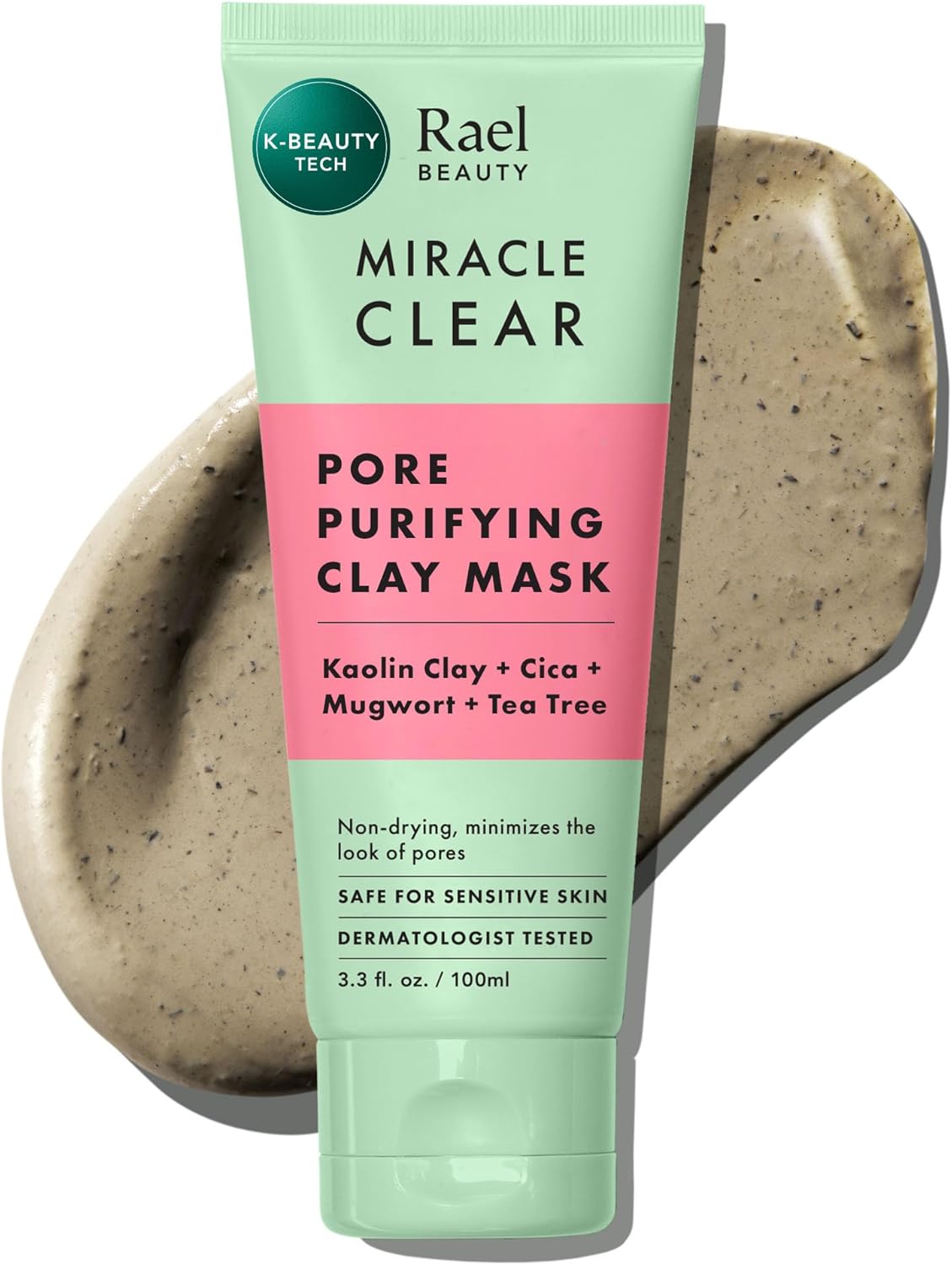Rael Miracle Clear Pore Purifying Clay Face Mask – Blackhead Remover, Korean Skincare, Pore Minimizer with Cica & Tea Tree Extract, Dermatologist Tested, Vegan, Cruelty Free (100 ml)