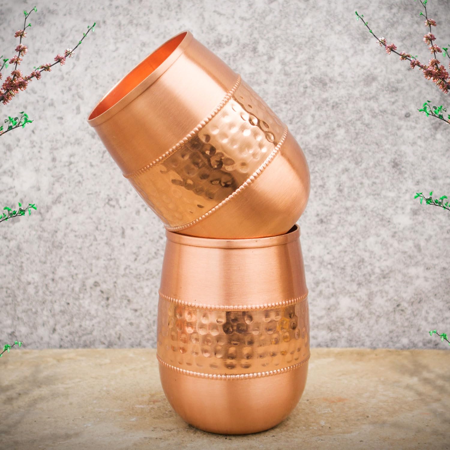 ANCIENT IMPEX Set di 2 bicchieri in rame puro per benefici per la salute dell'Ayurveda (11,8 once fluide americane)