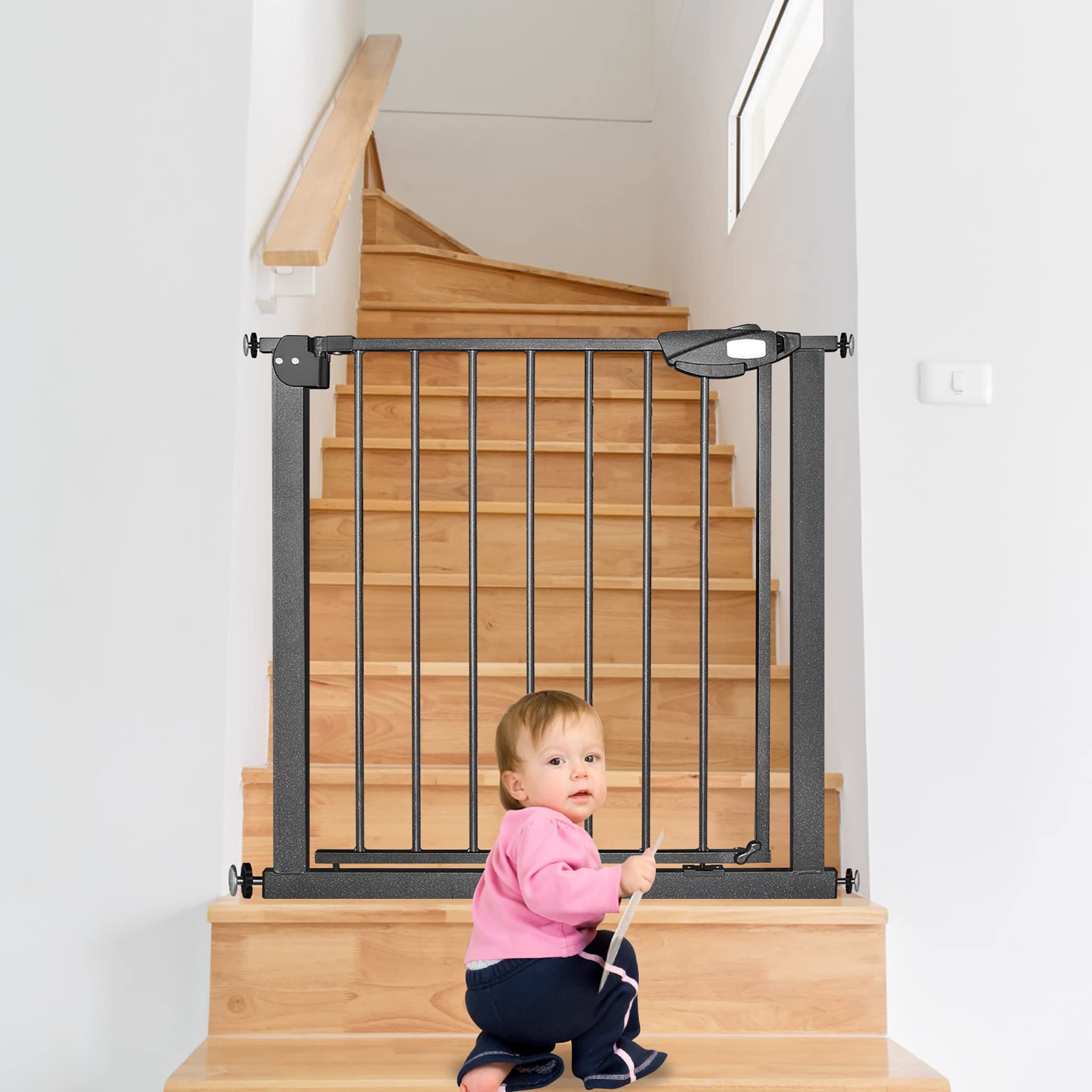 Treppenschutzgitter ohne Bohren 95-105 cm Türschutzgitter für Kinder und Haustiere Schwarz