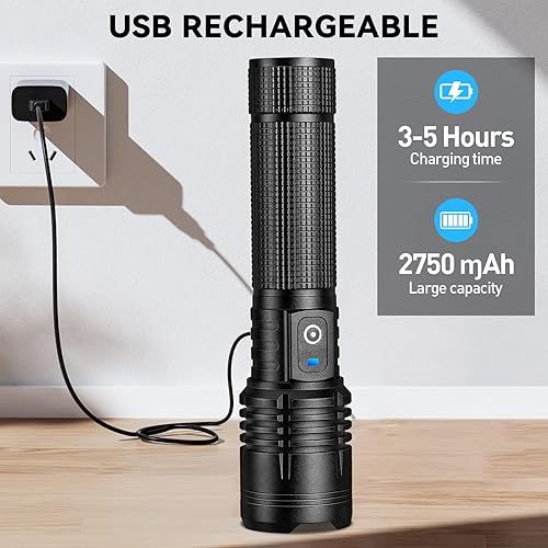 Miniatura 3 de Linterna LED recargable de alto lúmenes, 99,000 lm, luz de flash súper brillante con 5 modos, resistente al agua y potente Lintera para el hogar,