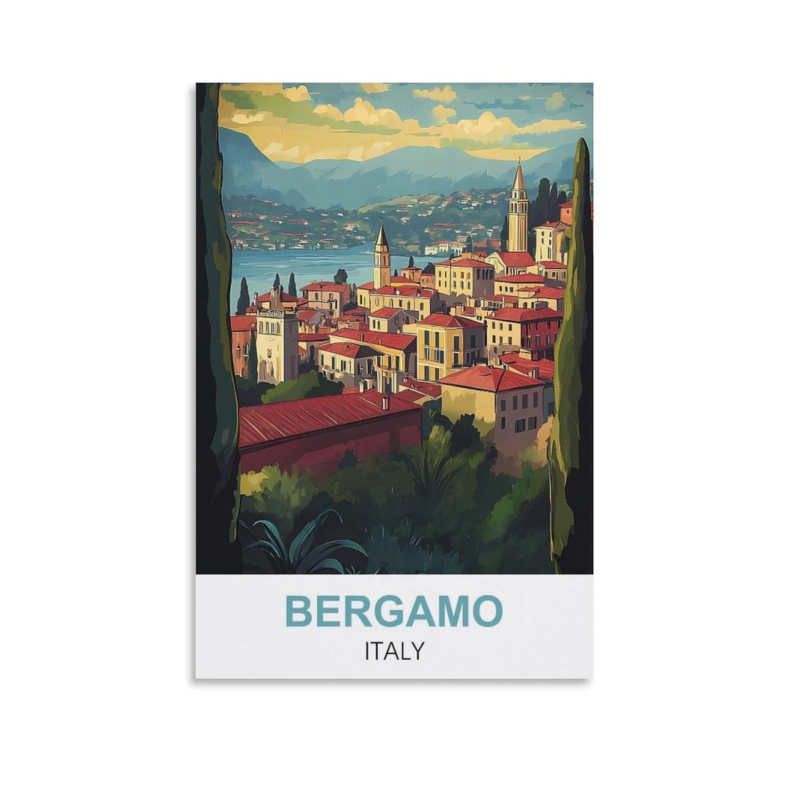 CYYHGEE Bergamo Italy Vintage Travel Posters 08x12inch(20x30cm) Canvas Poster Wall Art Living Room Home Decor