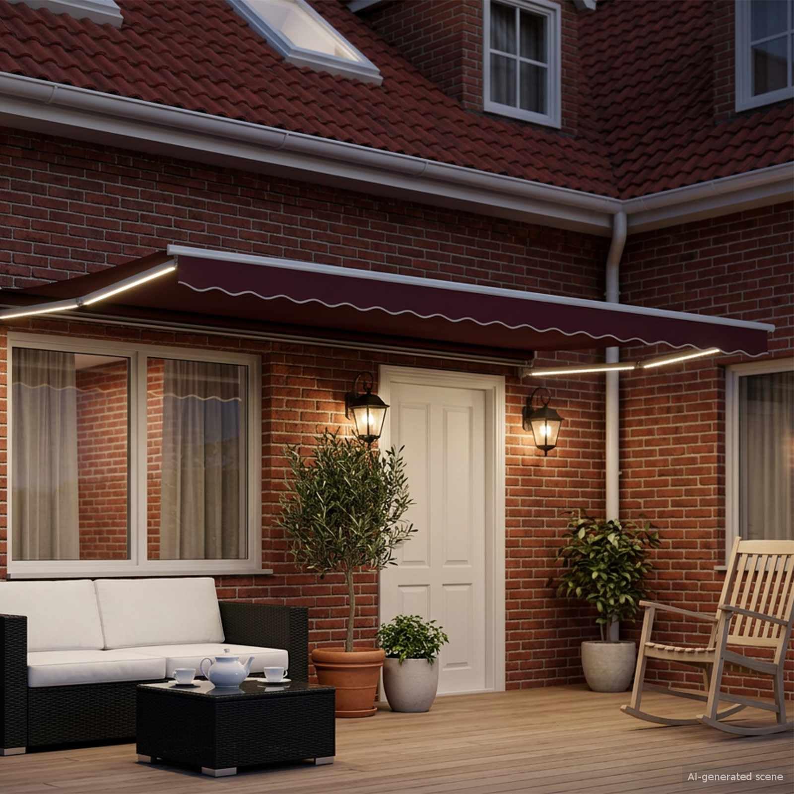 Tenda da sole elettrica estensibile, 4,5 × 3 m, con sensore meteo e illuminazione a LED, telaio in alluminio, protezione solare resistente alle intemperie, per terrazza e giardino, controllo