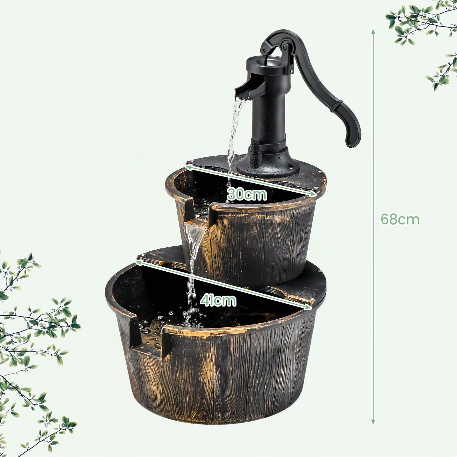 SOARS Fontaine de Jardin à 2 Niveaux, avec Pompe à Eau & Débit d'eau Réglable, Fontaine à Eau Design en PP, Fontaine d'Intérieur, Décoration de Jardin pour Extérieur Balcon Terrasse (Bronze)