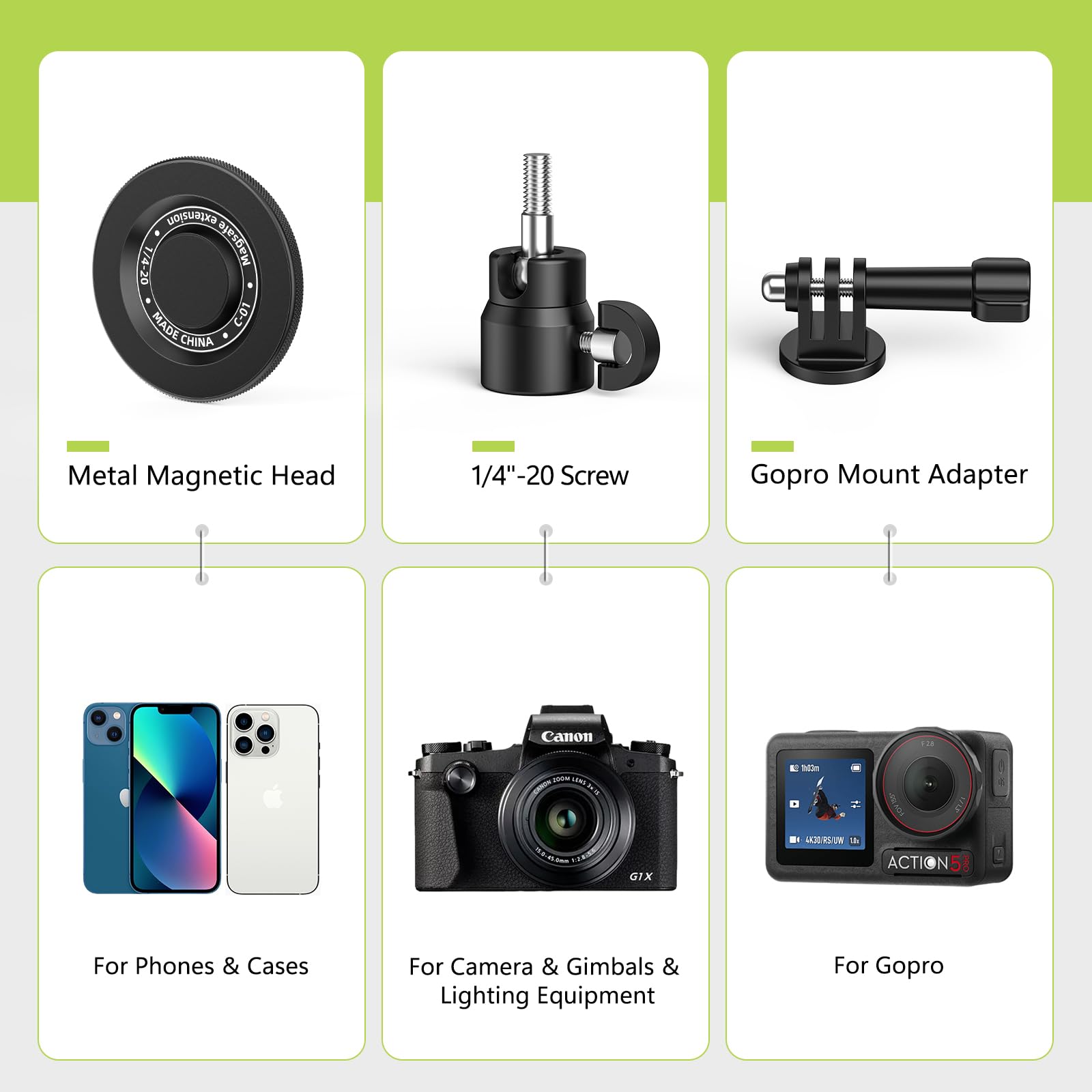 Bastone da golf magnetico 4 in 1 in alluminio N52 per selfie con picchetto e vite da 1/4", supporto per telefono da golf per registrazione swing da golf, compatibile con Magsafe iPhone 16 15 14 13 12