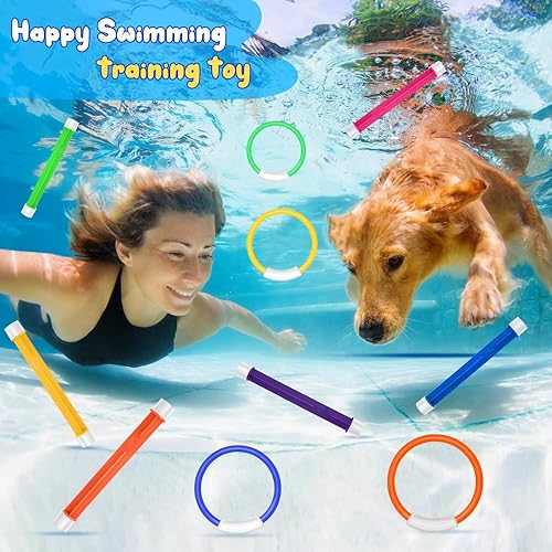 Miniatura 4 de Juguetes de piscina de buceo para niños de 4 a 8 años, anillos de buceo de entrenamiento subacuático, palos coloridos de hundimiento, juguete de