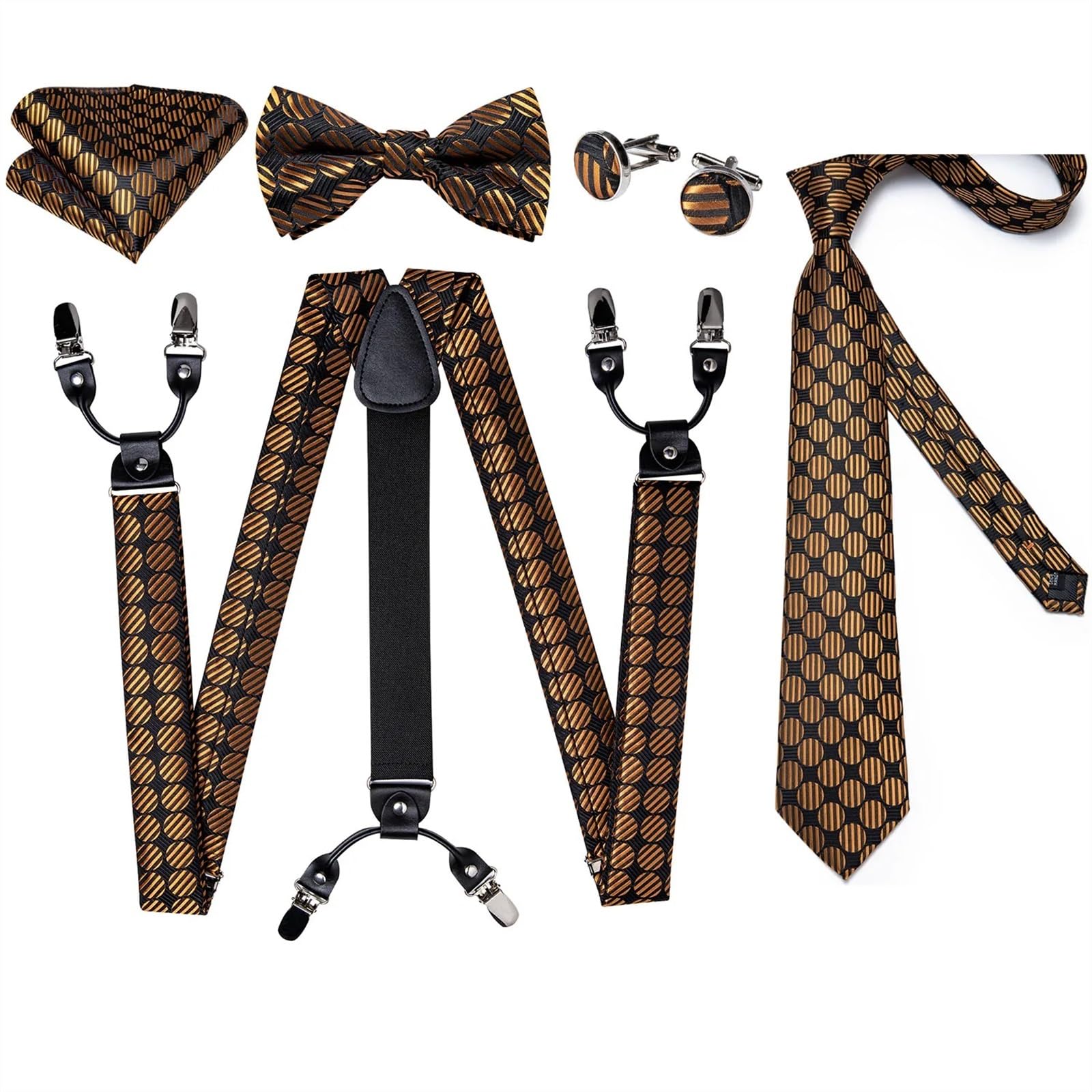 Ensemble de bretelles en cuir pour homme avec 6 clips et bretelles élastiques en soie, Bd-4002-7304, taille unique