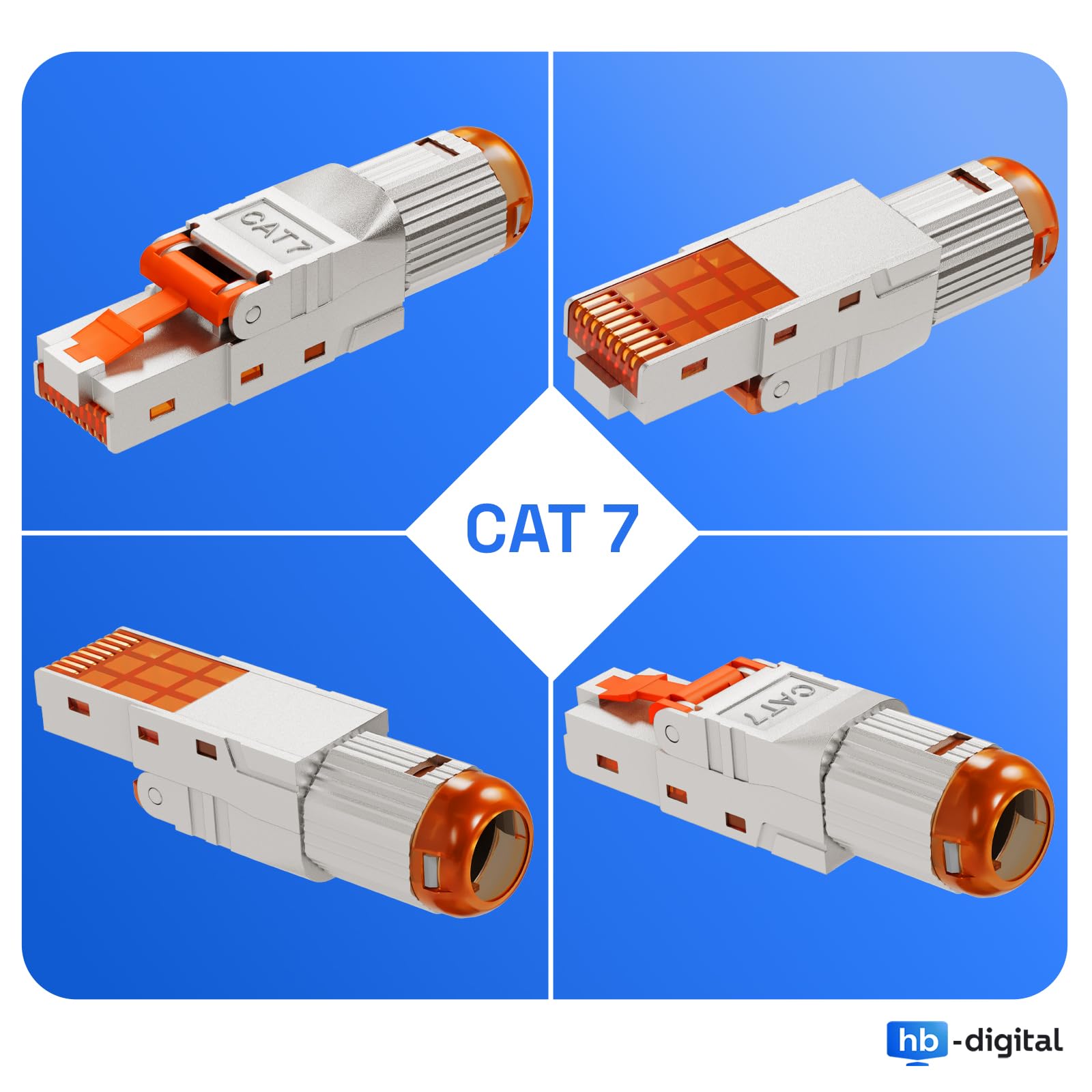 HB-DIGITAL 12 connettori CAT 7 RJ45 per cavi di posa Ethernet rigidi – senza attrezzi STP completamente schermato con contatti placcati in oro da 50 µ, connettore ad alta velocità da 10 Gbps
